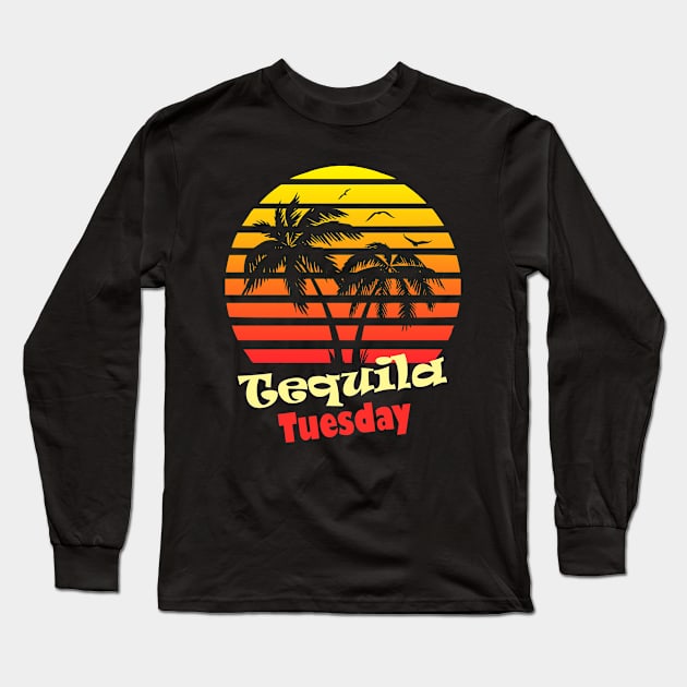 Tequila Tuesday 80s Sunset Long Sleeve T-Shirt by Nerd_art